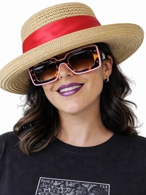 Toucan Collect Women's Straw Hat With Red Scarf Accent